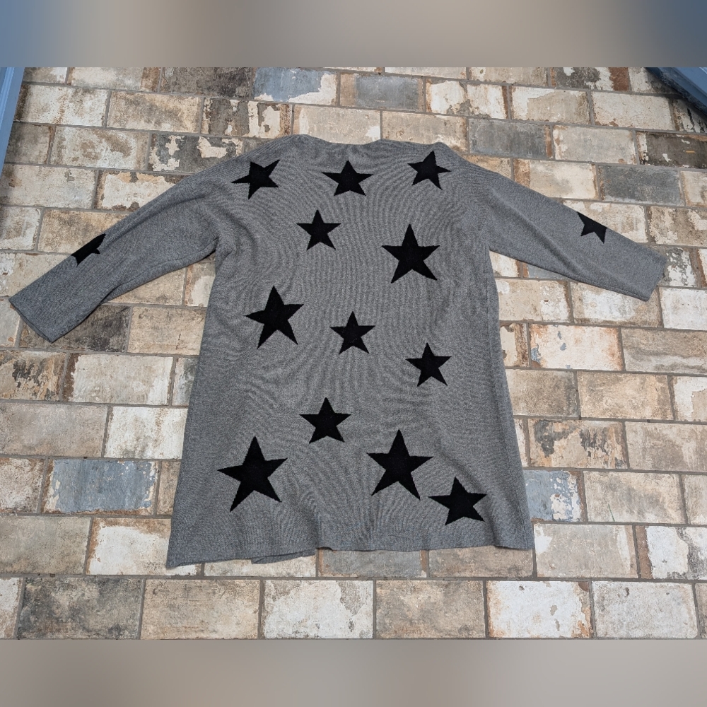 Relativity Gray Star Pattern Open Front Cardigan … - image 4